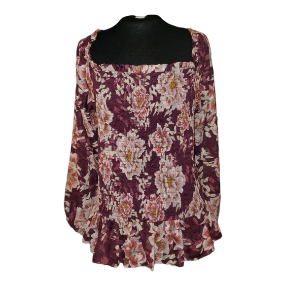 BEAUTIFUL 2X BLOUSE, MAROON/PINK W/ METALIC THREAD, LIKE NEW, PEASANT - Picture 2 of 6